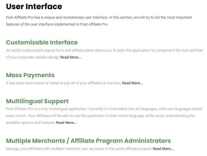 Post Affiliate Pro User Interface