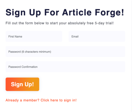 Article Forge Signup